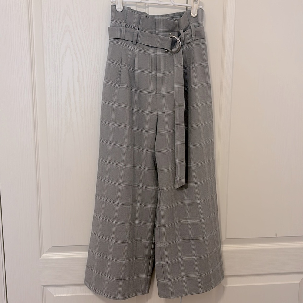 NEW Plaid High Waist wide leg Crop Pant(with belt)